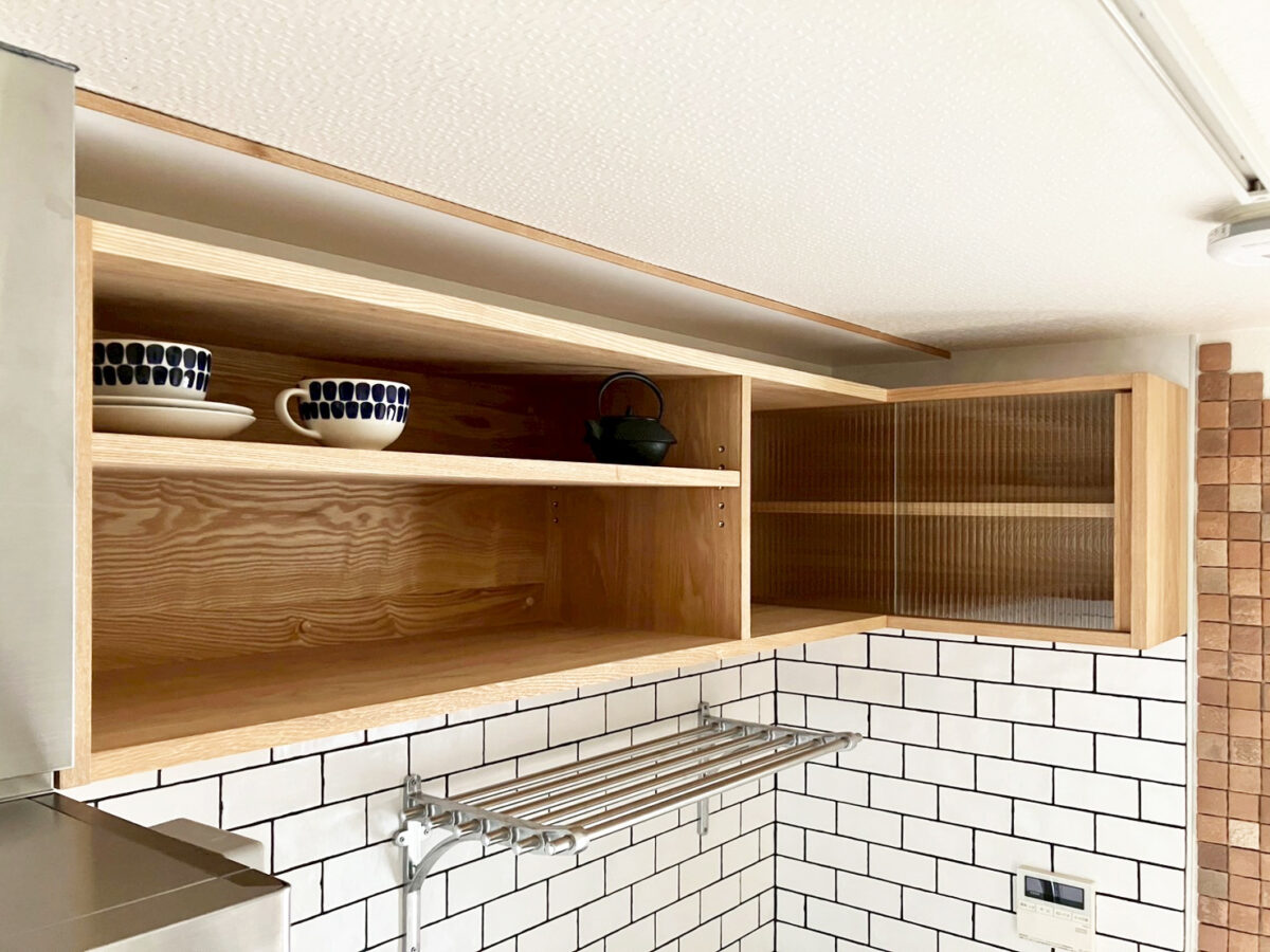 オーダー家具・タモのL字型吊り戸棚/関西・大阪