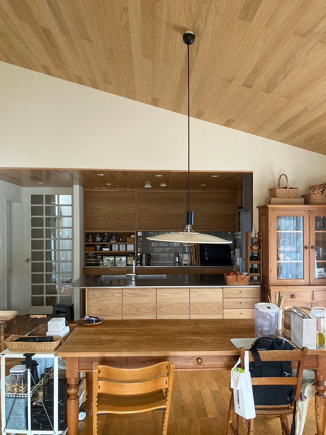 オーダー家具・オークのキッチン、カウンター下収納／関西・大阪