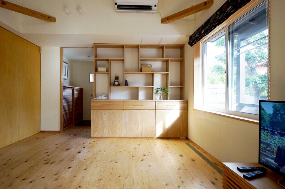 オーダー家具・タモの壁面収納／関西・大阪