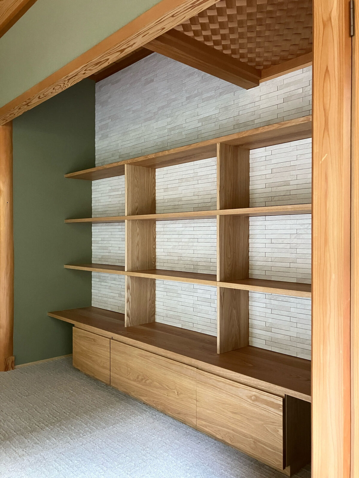 オーダー家具・タモの本棚+引き出し収納／関西・大阪